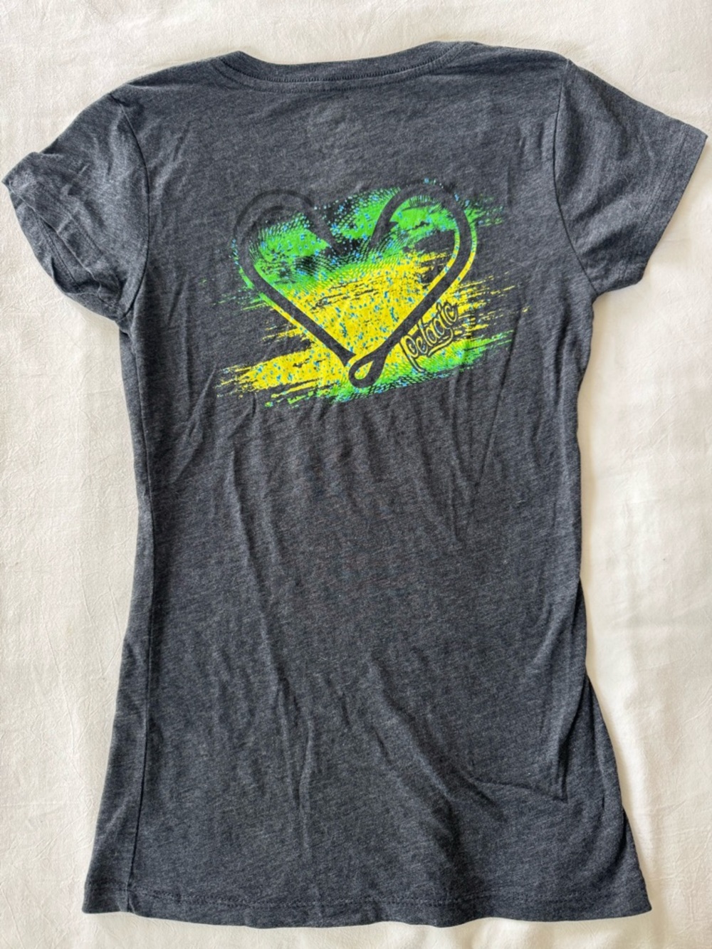 Pelagic Women’s Hook Heart Mahi Fitted Graphic Cotton V-Neck Tee